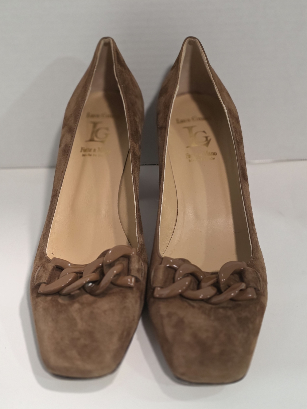 Luca Grossi Diana Chunky Block Heel Chain Pumps Brown 9.5 EU 41